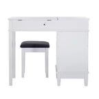 Mobiletto con specchio a ribalta Glam, 1 anta, 1 cassetto, specchio e legno, con sgabello, motivo a traliccio argentato - Linon