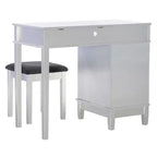 Mobiletto con specchio a ribalta Glam, 1 anta, 1 cassetto, specchio e legno, con sgabello, motivo a traliccio argentato - Linon