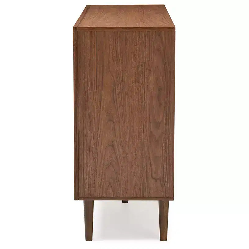 Cassettiera Harlow Mid-Century Modern Scandinava in Legno a 6 Cassetti, Bianco/Noce - Baxton Studio: Gambe in Legno di Gomma, Design Svasato