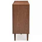 Cassettiera Harlow Mid-Century Modern Scandinava in Legno a 6 Cassetti, Bianco/Noce - Baxton Studio: Gambe in Legno di Gomma, Design Svasato