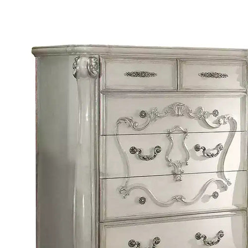 47" Set Camera da Letto Versailles Bianco Osso - Acme Furniture: Stile Reale, Comodino a 5 Cassetti