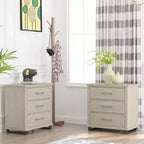 Set di 2 comodini da 32'' beige - Complementi d'arredo: Design moderno, 3 cassetti, gambe in metallo