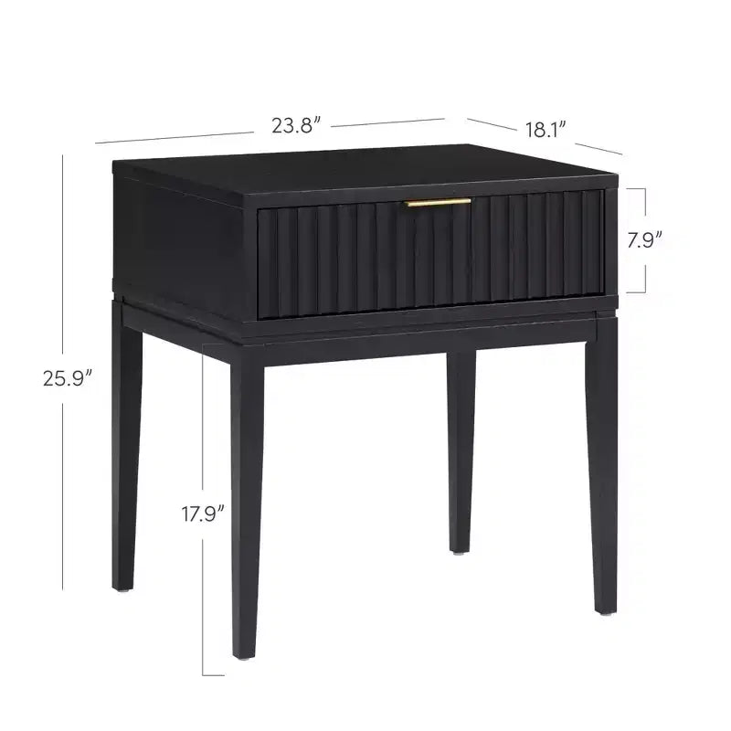 Nathan James Jasper Comodino Nero Scanalato in Legno