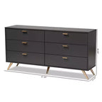 Kelson Wood Cassettiera a 6 Cassetti Grigio Scuro/Oro - Baxton Studio: Mobili Moderni Contenitori per Camera da Letto