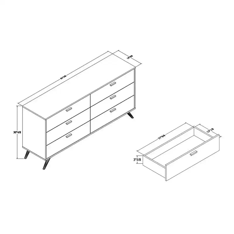 Kelson Wood Cassettiera a 6 Cassetti Grigio Scuro/Oro - Baxton Studio: Mobili Moderni Contenitori per Camera da Letto