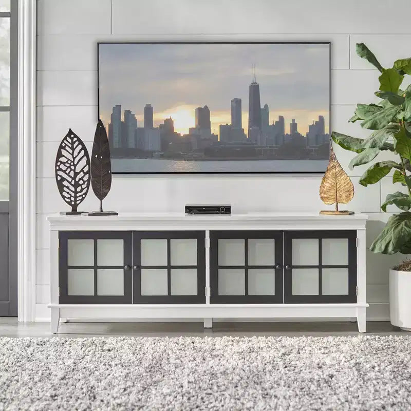 Mobile TV Buylateral Hampshire per TV fino a 55" Bianco/Nero: Mobile per TV con ripiani regolabili, gestione cavi