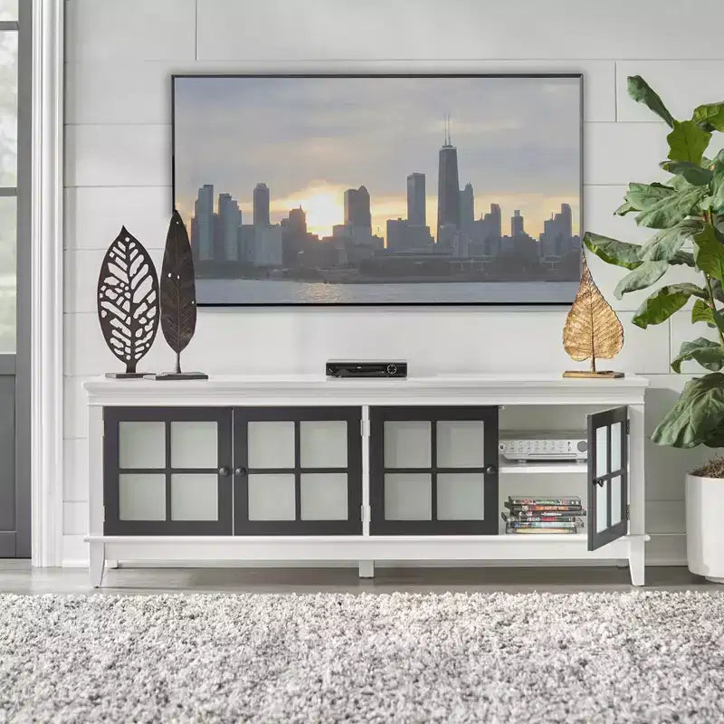 Mobile TV Buylateral Hampshire per TV fino a 55" Bianco/Nero: Mobile per TV con ripiani regolabili, gestione cavi