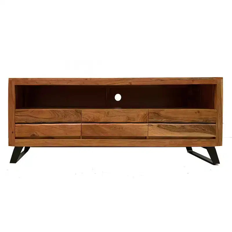 Mobile TV Timbergirl Live Edge per TV fino a 65" Marrone Chiaro: Consolle multimediale moderna, Struttura in legno massello