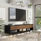 24/7 Shop At Home Vanore Mobile TV a 3 cassetti stile Mid-Century per TV fino a 80" Nero: Mobile TV con ripiani aperti