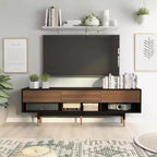 24/7 Shop At Home Vanore Mobile TV a 3 cassetti stile Mid-Century per TV fino a 80" Nero: Mobile TV con ripiani aperti