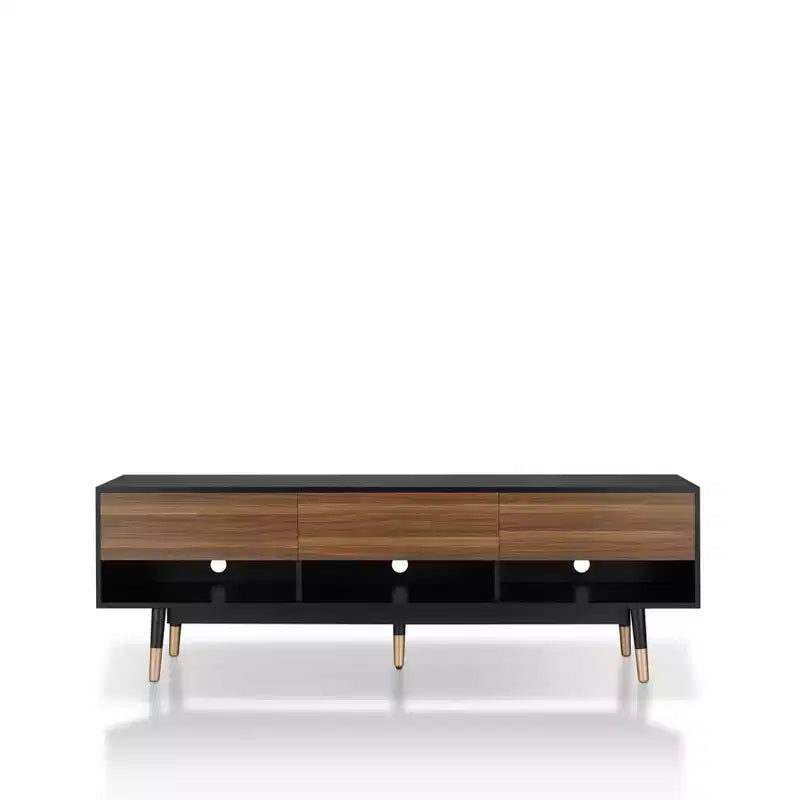 24/7 Shop At Home Vanore Mobile TV a 3 cassetti stile Mid-Century per TV fino a 80" Nero: Mobile TV con ripiani aperti
