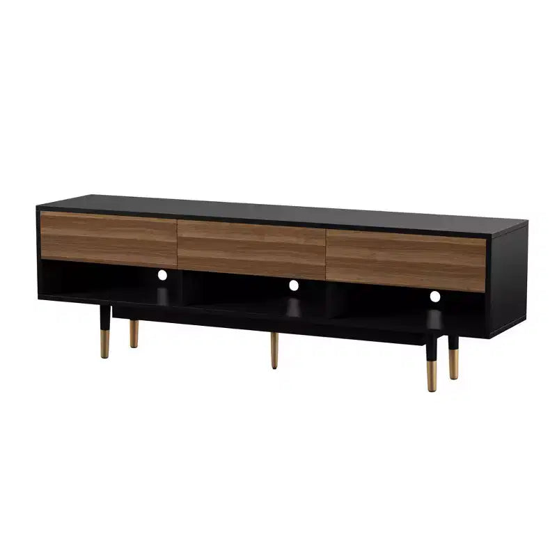 24/7 Shop At Home Vanore Mobile TV a 3 cassetti stile Mid-Century per TV fino a 80" Nero: Mobile TV con ripiani aperti