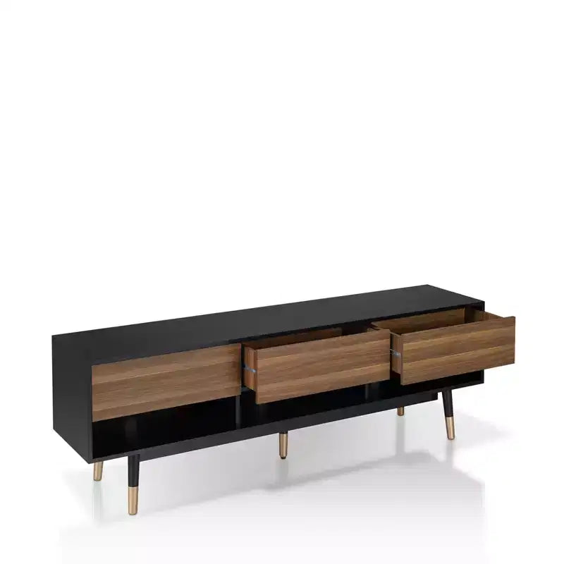 24/7 Shop At Home Vanore Mobile TV a 3 cassetti stile Mid-Century per TV fino a 80" Nero: Mobile TV con ripiani aperti