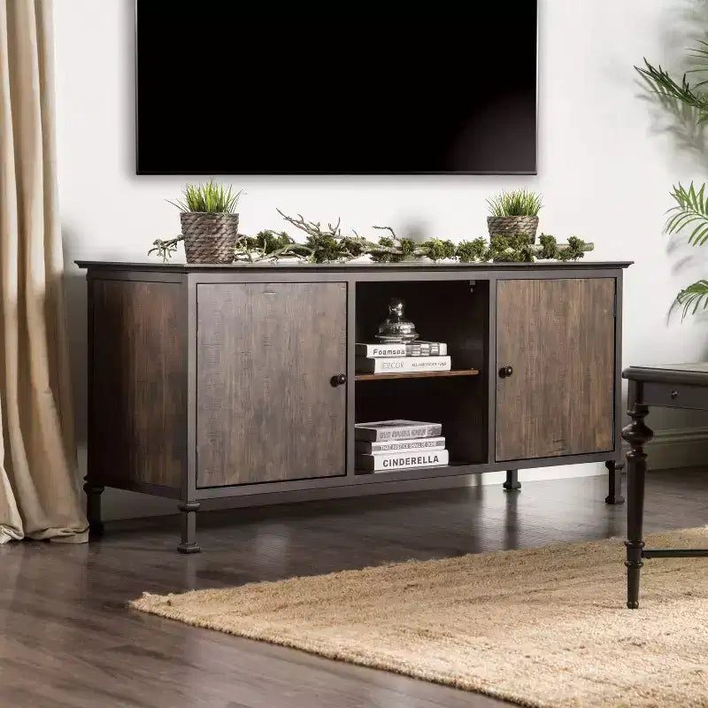 Mobile TV 24/7 Shop At Home Kelson Multi Storage per TV fino a 65": gambe in metallo, gestione cavi, ripiani fissi