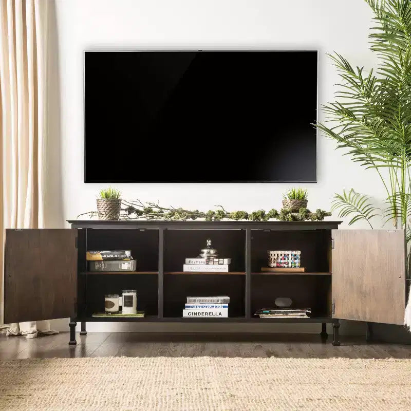 Mobile TV 24/7 Shop At Home Kelson Multi Storage per TV fino a 65": gambe in metallo, gestione cavi, ripiani fissi