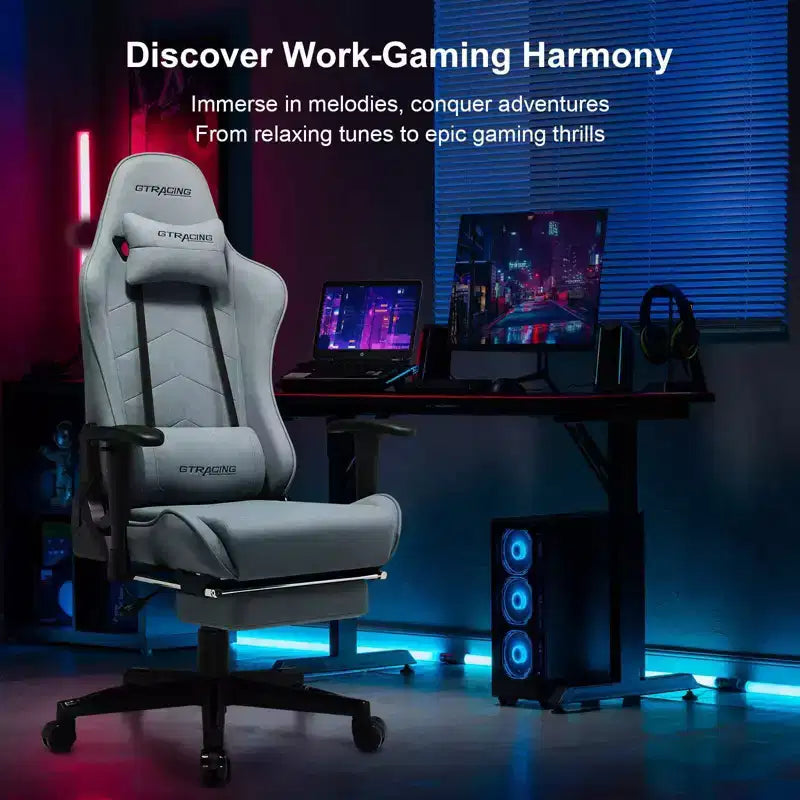 GTRACING Sedia Gaming con Poggiapiedi Ergonomica Reclinabile da Ufficio con Supporto Lombare Blu