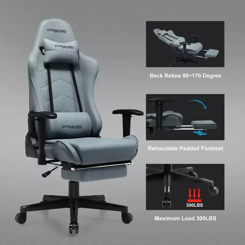GTRACING Sedia Gaming con Poggiapiedi Ergonomica Reclinabile da Ufficio con Supporto Lombare Blu