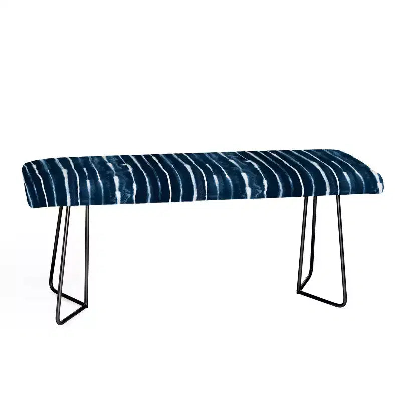 Ninola Design Panca a righe blu scuro/nero - Deny Designs: Similpelle, gambe in acciaio, 46" L