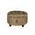 Pouf rotondo con contenitore trapuntato a bottoni fantasia Paisley marrone - HomePop