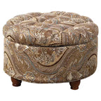 Pouf rotondo con contenitore trapuntato a bottoni fantasia Paisley marrone - HomePop