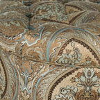Pouf rotondo con contenitore trapuntato a bottoni fantasia Paisley marrone - HomePop