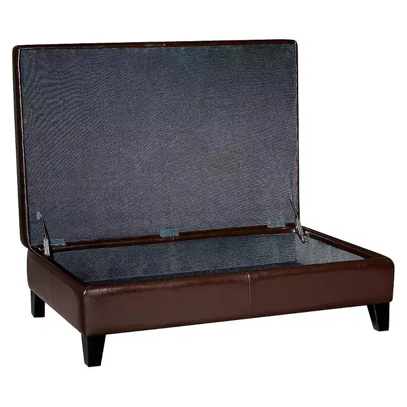 Pouf/ottomana cocktail Sandusky interamente in pelle marrone scuro - Baxton Studio: Contenitore e seduta multiuso