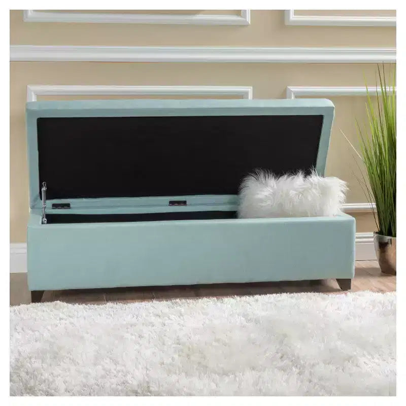 Panca pouf contenitore in tessuto London - Azzurro: Christopher Knight Home con coperchio trapuntato, accessorio da camera da letto
