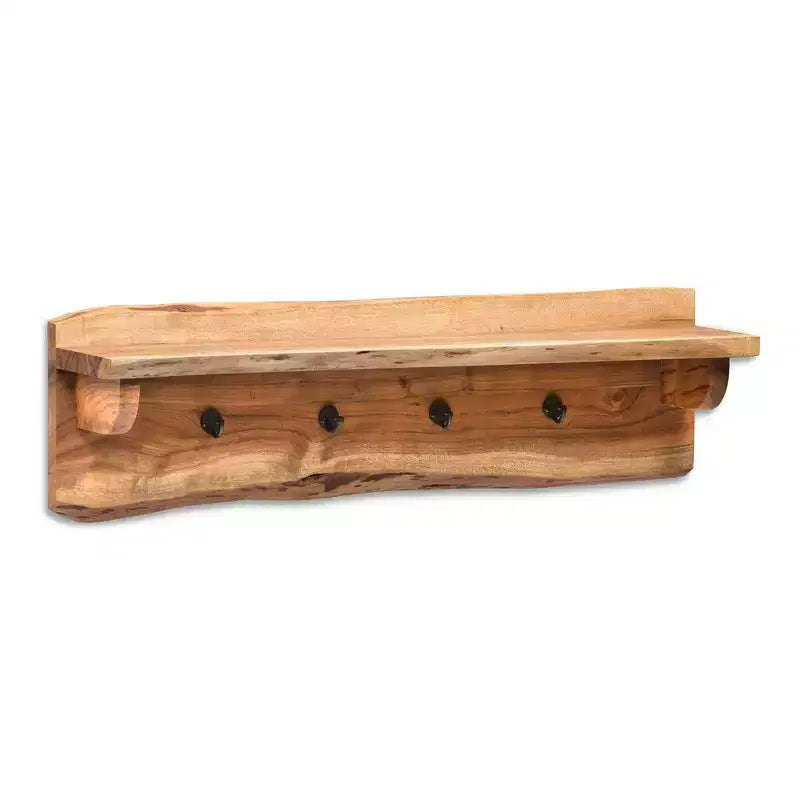 Panca contenitore in legno massello con gambe a forcina da 91 cm e set di mensole con ganci appendiabiti - Naturale - Alaterre Furniture