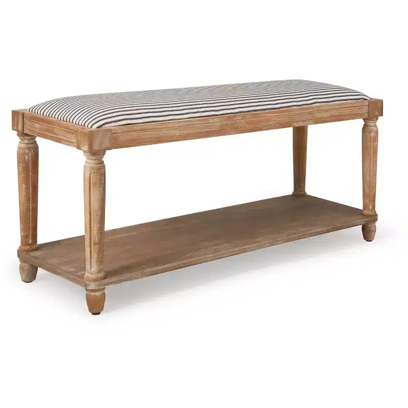 Panca Imbottita Finch Graydon Naturale Invecchiato: Stile Cottage, Ripiano Portaoggetti, Rivestimento in Poliestere, Struttura in Legno