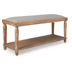 Panca Imbottita Finch Graydon Naturale Invecchiato: Stile Cottage, Ripiano Portaoggetti, Rivestimento in Poliestere, Struttura in Legno