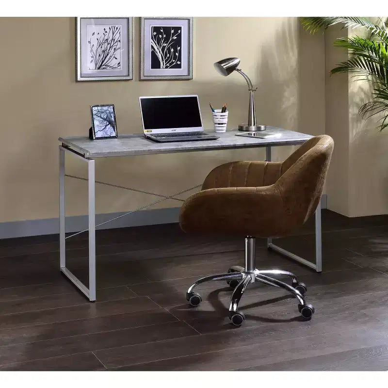 Scrivania Jurgen in finto cemento - Acme Furniture: 47" di larghezza, struttura in metallo, superficie impiallacciata, senza contenitore, mobili da ufficio