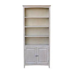 International Concepts Libreria Shaker da 72" con due ante inferiori Grigio Lavato: Legno massello di Paratree, design Mid-Century, ripiani regolabili