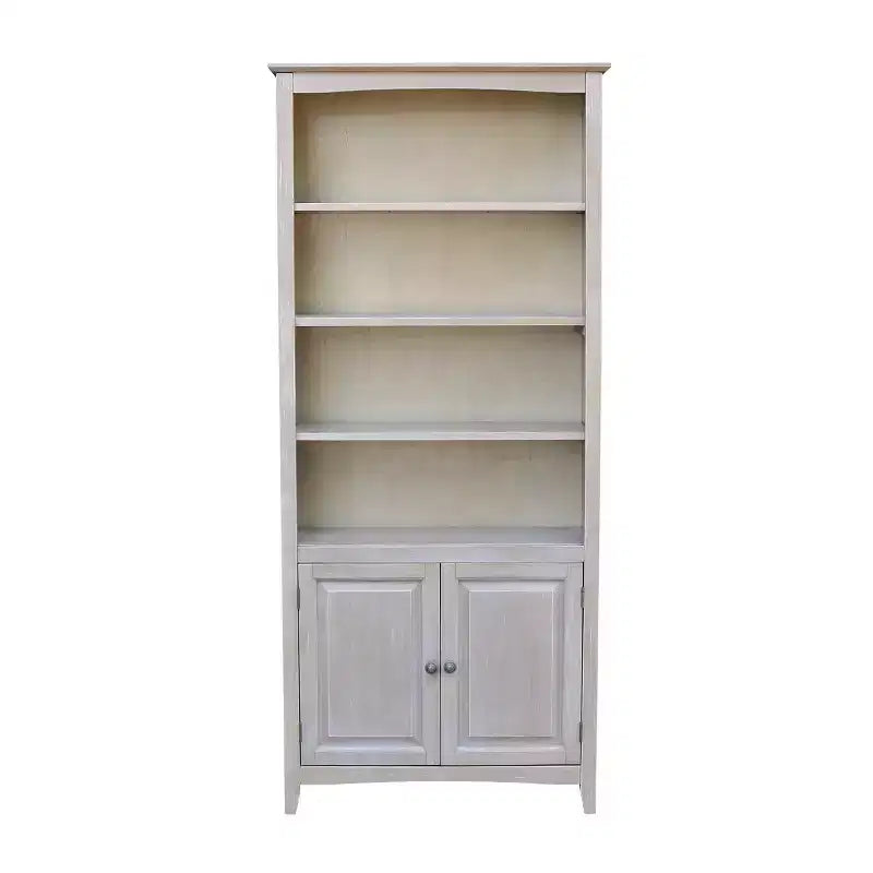 International Concepts Libreria Shaker da 72" con due ante inferiori Grigio Lavato: Legno massello di Paratree, design Mid-Century, ripiani regolabili