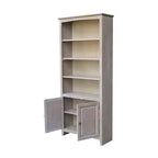 International Concepts Libreria Shaker da 72" con due ante inferiori Grigio Lavato: Legno massello di Paratree, design Mid-Century, ripiani regolabili