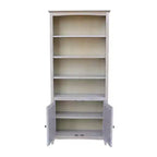 International Concepts Libreria Shaker da 72" con due ante inferiori Grigio Lavato: Legno massello di Paratree, design Mid-Century, ripiani regolabili