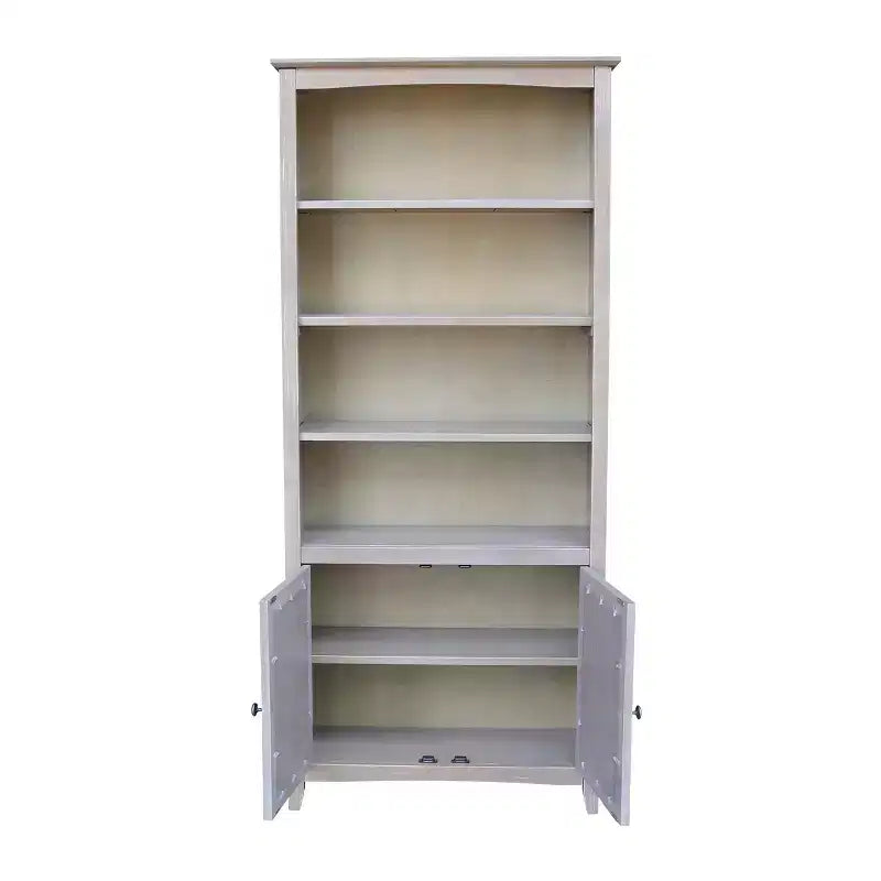 International Concepts Libreria Shaker da 72" con due ante inferiori Grigio Lavato: Legno massello di Paratree, design Mid-Century, ripiani regolabili