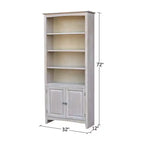 International Concepts Libreria Shaker da 72" con due ante inferiori Grigio Lavato: Legno massello di Paratree, design Mid-Century, ripiani regolabili