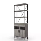 73.6" Skamania Rustic Bookcase with Storage, Metal Frame - miBasics: Industrial Design, Enclosed Cabinet
