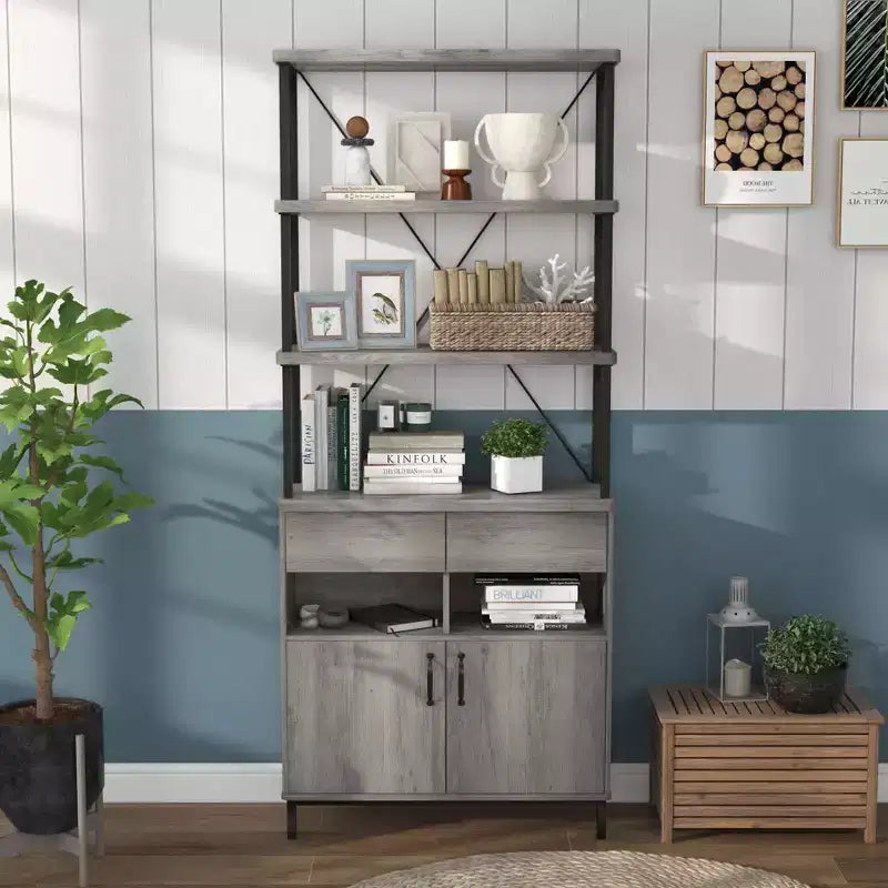 Libreria rustica Skamania da 73,6" con ripiani e struttura in metallo - miBasics: Design industriale, mobile chiuso