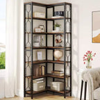 LITTLE TREE 78.74" 7 Tier Corner Bookshelf Wood Rustic Brown