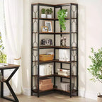 LITTLE TREE Scaffale angolare a 7 ripiani, 199,9 cm, in legno, marrone rustico