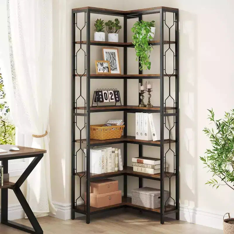 LITTLE TREE Scaffale angolare a 7 ripiani, 199,9 cm, in legno, marrone rustico