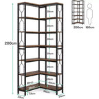 LITTLE TREE Scaffale angolare a 7 ripiani, 199,9 cm, in legno, marrone rustico