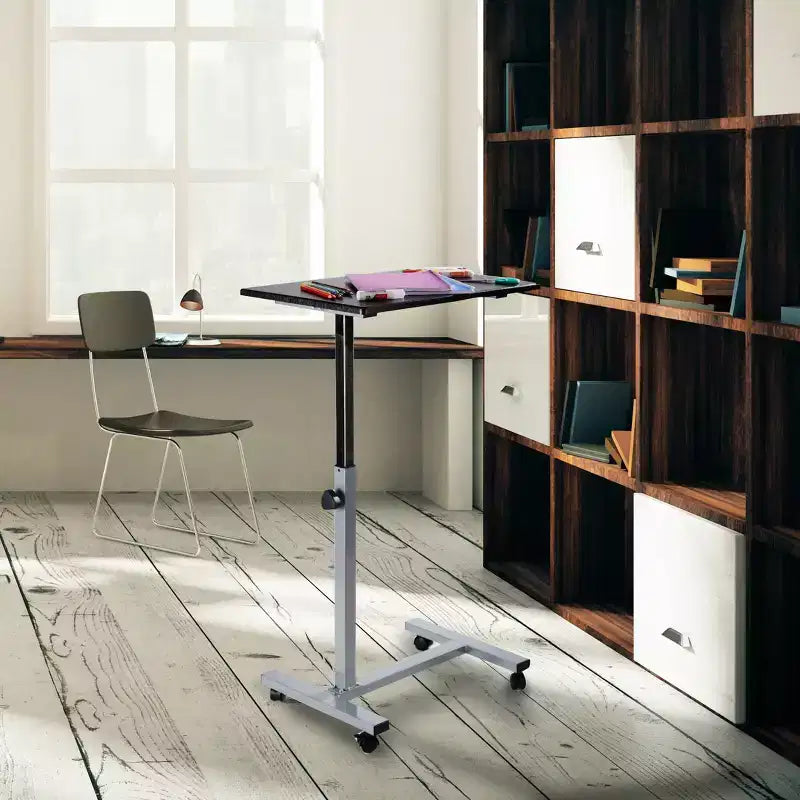 Carrello da Tavolo Mobile Regolabile in Altezza 23,6" Airlift Overbed Noce - Seville Classics: Supporto per Laptop da Letto d'Ospedale