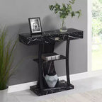 Tavolo Consolle Harri con 1 Cassetto e Mensole Breighton Home Newport in Finto Marmo Nero