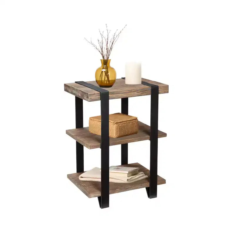 20" Modesto 2 Shelf Solid Wood and Metal End Table - Alaterre Furniture: Industrial, Rustic Design
