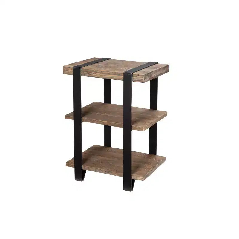 Tavolino 20" Modesto con 2 ripiani in legno massello e metallo - Alaterre Furniture: design industriale, rustico