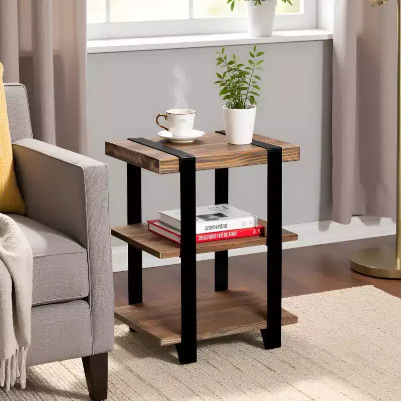 Tavolino 20" Modesto con 2 ripiani in legno massello e metallo - Alaterre Furniture: design industriale, rustico