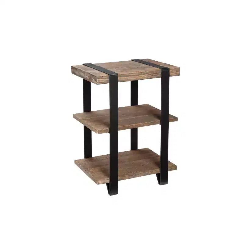 Tavolino 20" Modesto con 2 ripiani in legno massello e metallo - Alaterre Furniture: design industriale, rustico