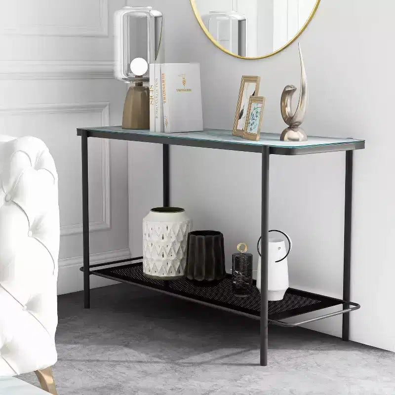 Tavolino da divano contemporaneo Avalan con piano in vetro Rivestimento nero/bianco - miBasics